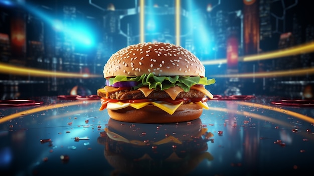 Foto gratuita hamburger delizioso con luce brillante