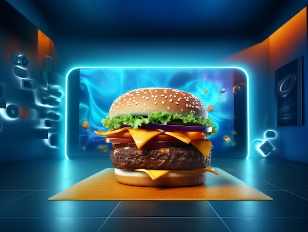 Delicious burger with bright light