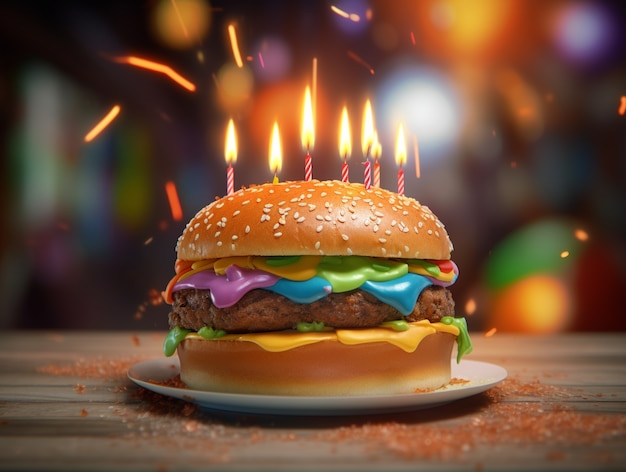 Foto gratuita hamburger delizioso con candele