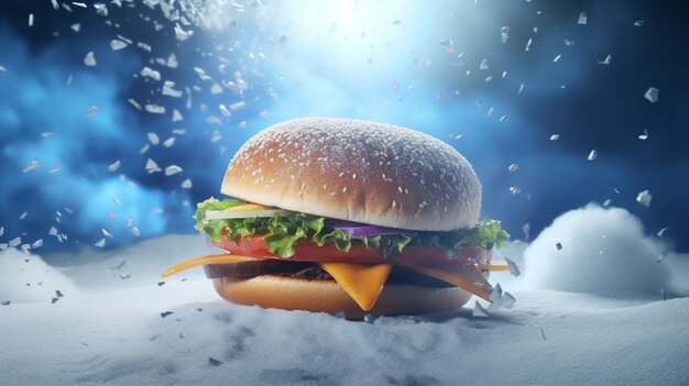 Free photo delicious burger with snow