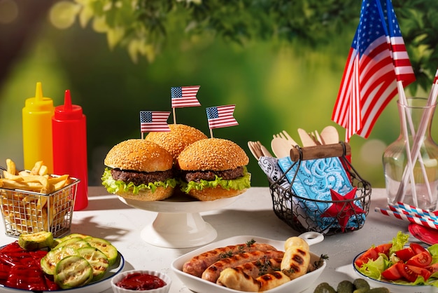 Бесплатное фото Вкусные гамбургеры на день труда сша