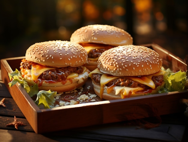 Delicious burgers outdoors