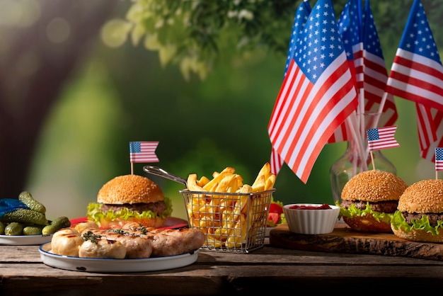 Foto gratuita deliziosi hamburger per la festa del lavoro degli stati uniti