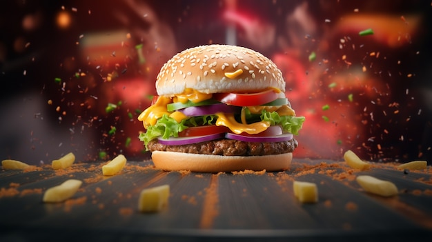Вкусные гамбургеры с яркими огнями