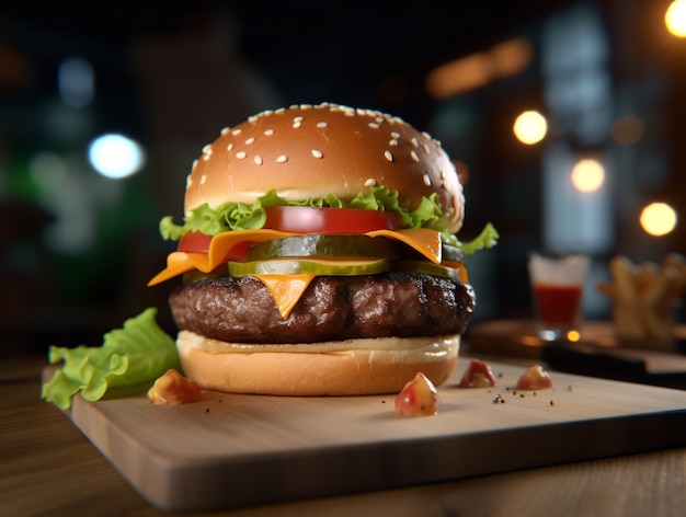 Delicious burgers with bright lights