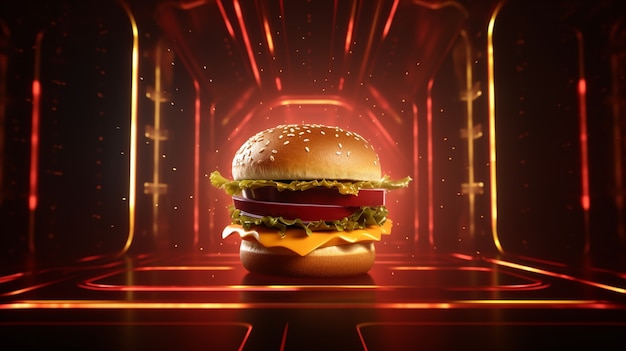 Бесплатное фото Вкусные гамбургеры с яркими огнями