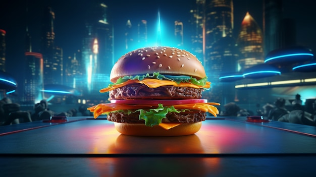 Delicious burgers with bright lights