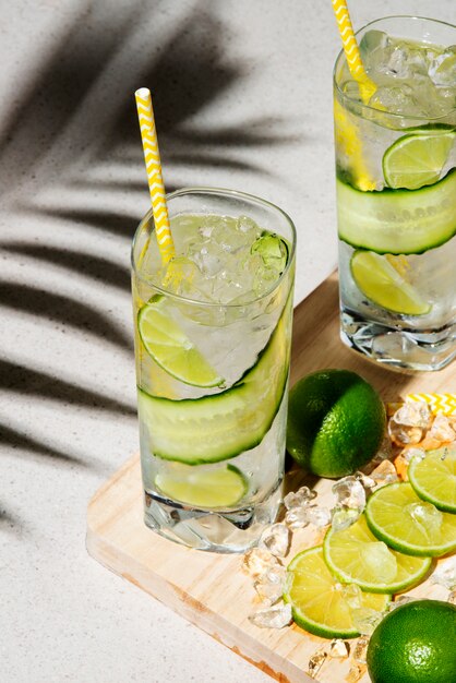 Delicious caipirinha cocktail with lime slices