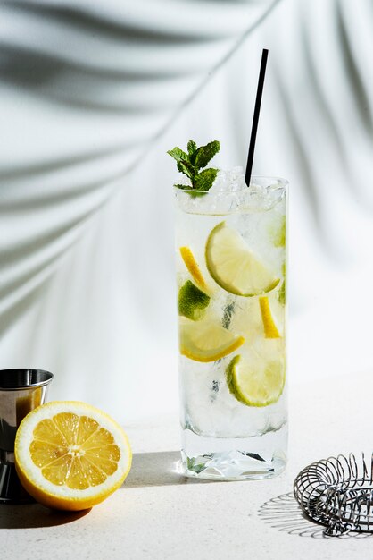 delicious caipirinha cocktail with lime