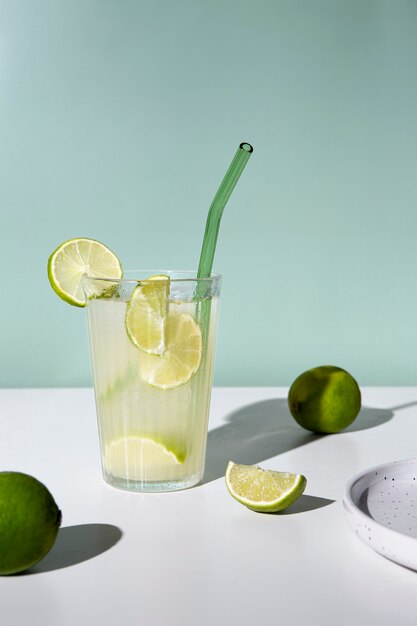 Delicious caipirinha cocktail with lime
