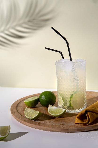 Delicious caipirinha cocktail with lime