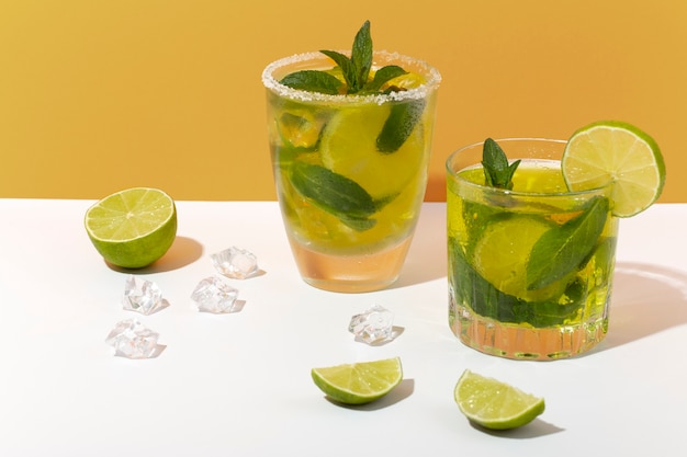 Delicious caipirinha cocktails arrangement