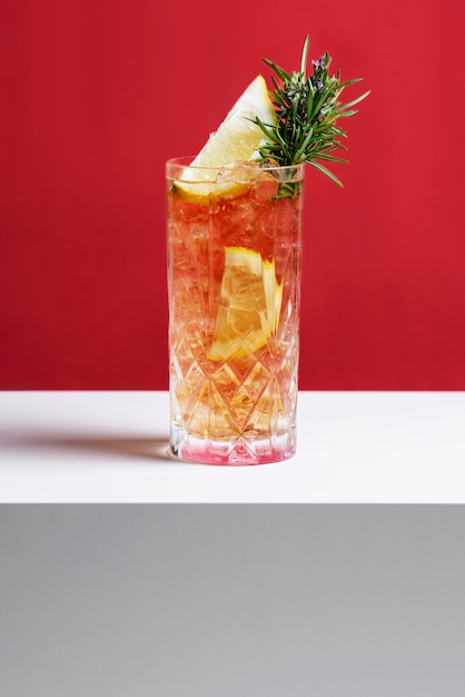 delicious caipirinha with lemon slices