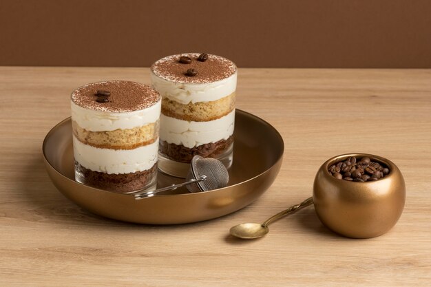 Free photo delicious cake in a glass assortment