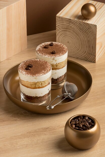 Delicious cake in a glass assortment