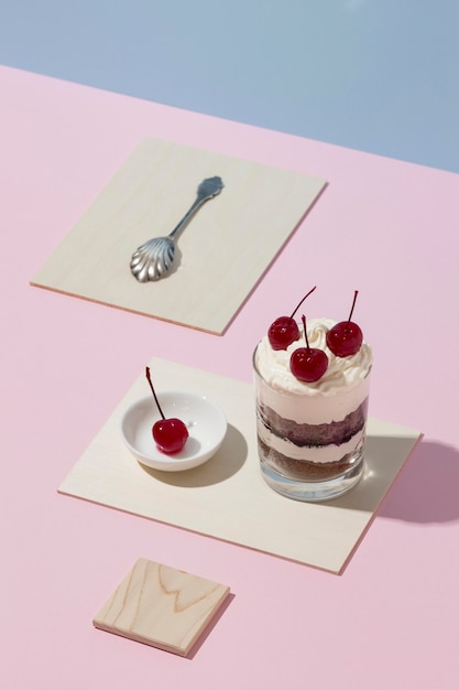 Free photo delicious cake in a glass assortment