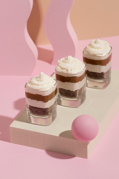 Free photo delicious cake in a glass assortment