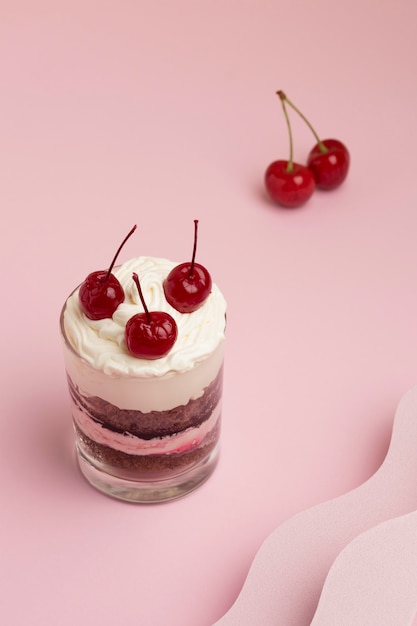 Delicious cake in a glass composition