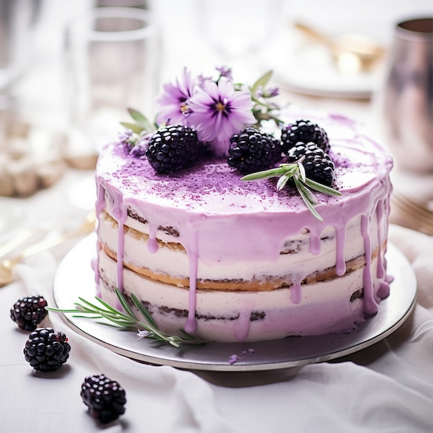 Free photo delicious cake with blackberries