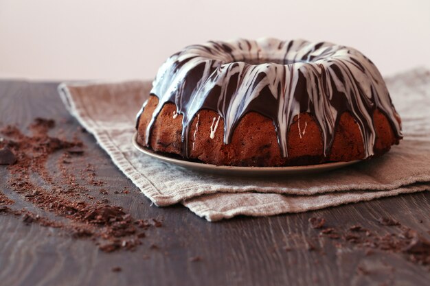 Delicious cake with chocolate