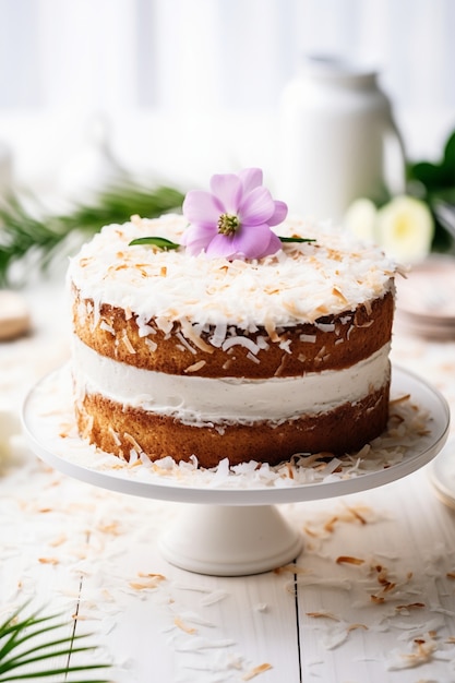 Delicious cake with flower