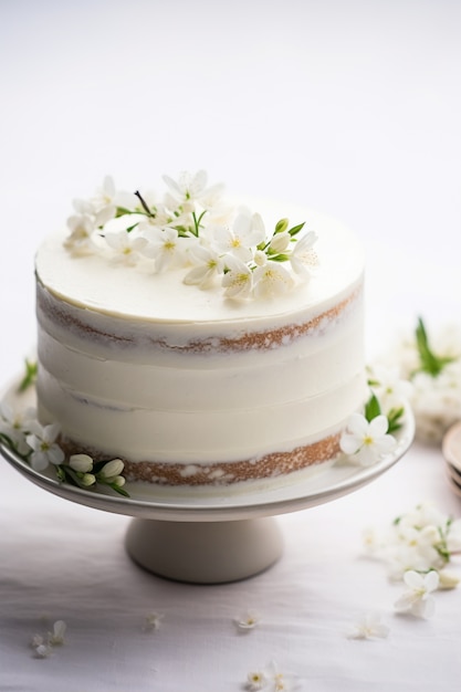 Free photo delicious cake with flowers on stand