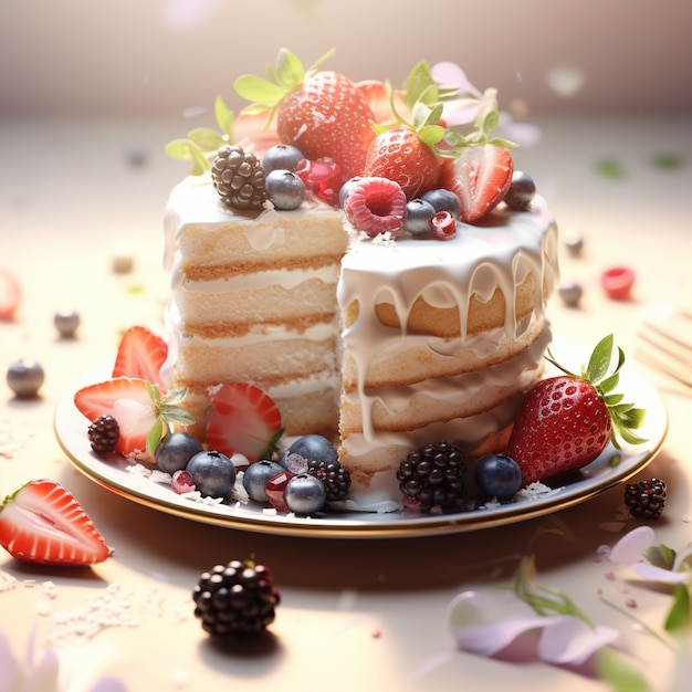 Free photo delicious cake with fruits