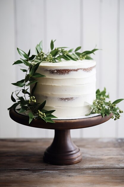 Deliziosa torta con foglie sul supporto