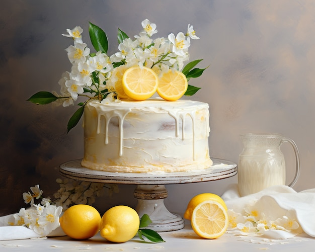 Free photo delicious cake with lemons