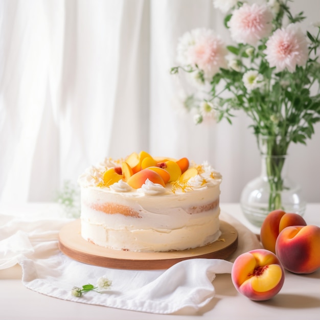 Free photo delicious cake with peaches