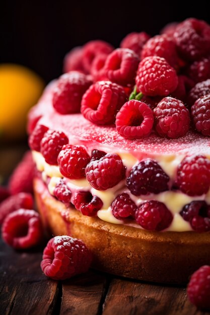 Delicious cake with raspberries