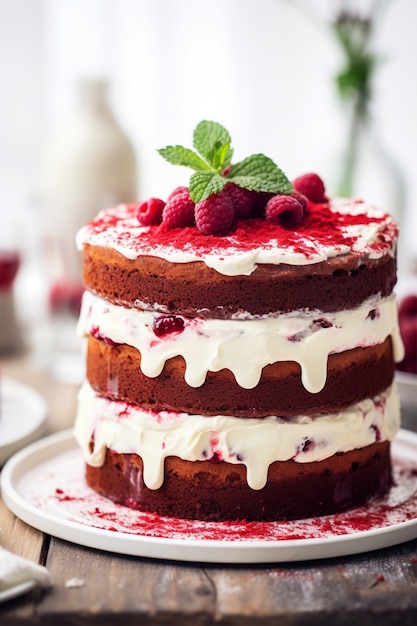 Free photo delicious cake with raspberries