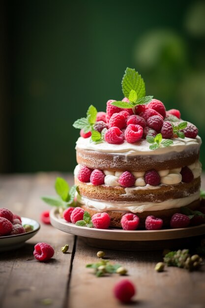 Delicious cake with raspberries