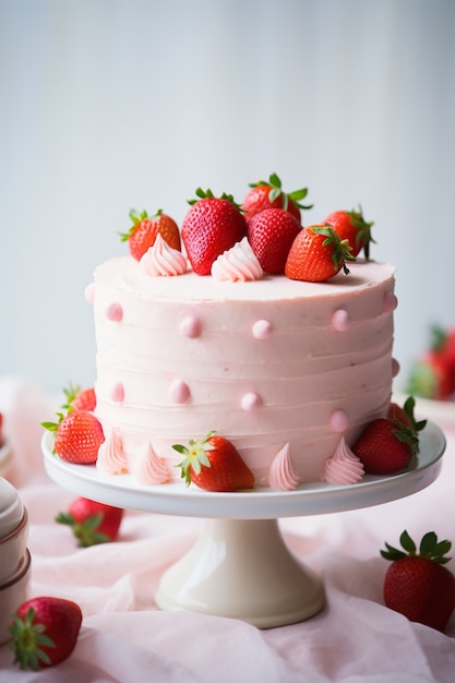 Delicious cake with strawberries