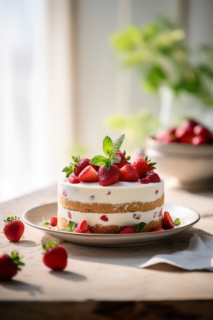 Delicious cake with strawberries