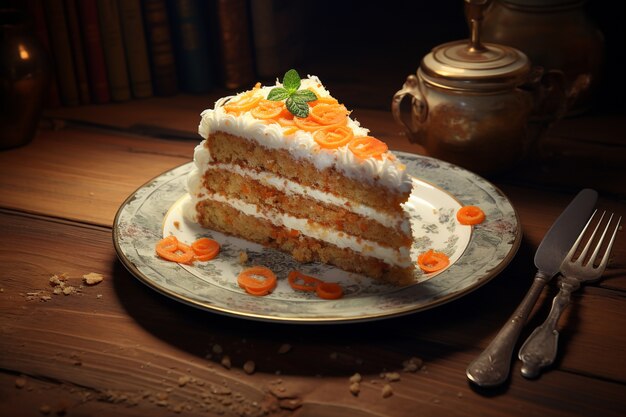 Delicious carrot cake with cream