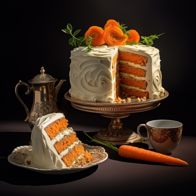 Free photo delicious carrot cake with cream