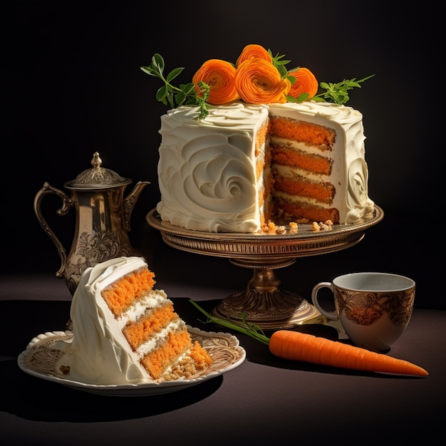 Delicious carrot cake with cream