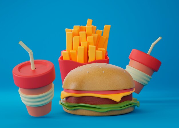 Delicious cartoon style fast food