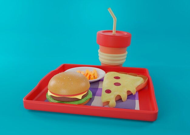 Delicious cartoon style fast food