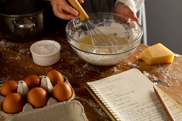 Free photo delicious cheese bread making arrangement