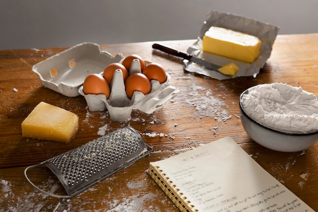 Free photo delicious cheese bread making assortment