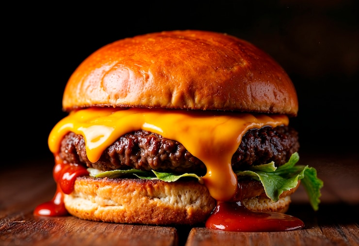 Free Photo delicious cheeseburger with dripping cheese