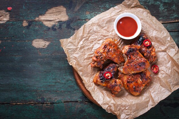 Delicious chicken wings with tomato sauce