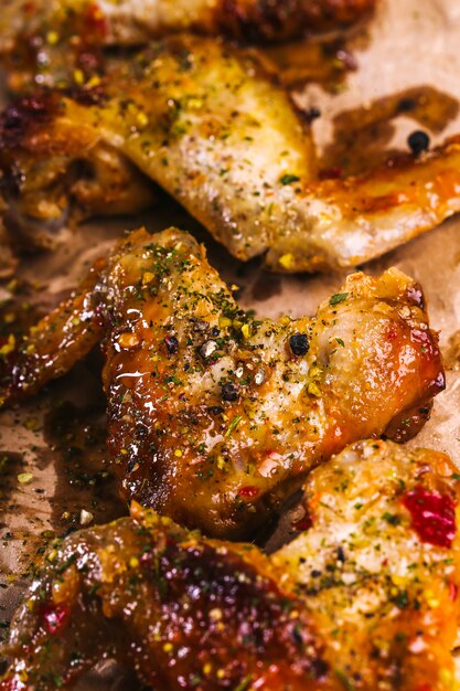 delicious Chicken wings on wooden table