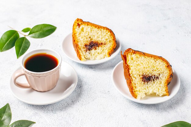 Delicious chocolate cake with chocolate chips