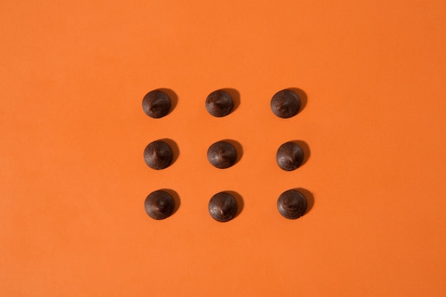 Delicious chocolate chips dots top view