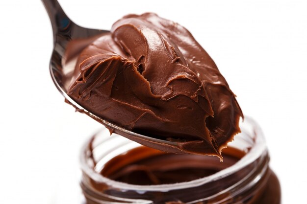 Delicious chocolate cream on a spoon