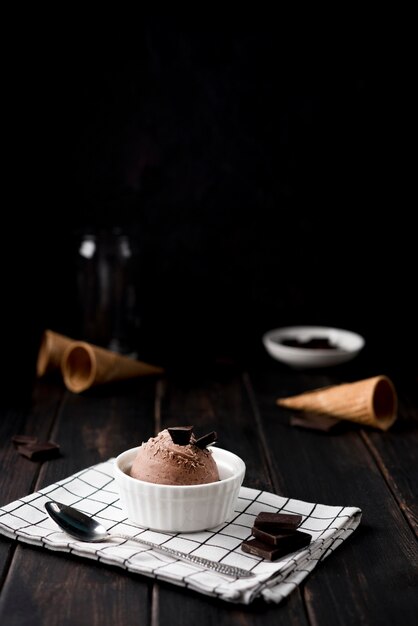 Delicious chocolate ice cream ready to be served