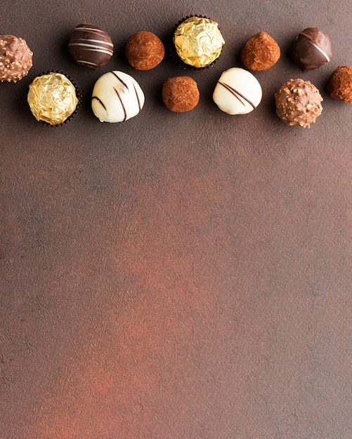 Delicious chocolate truffles copy space